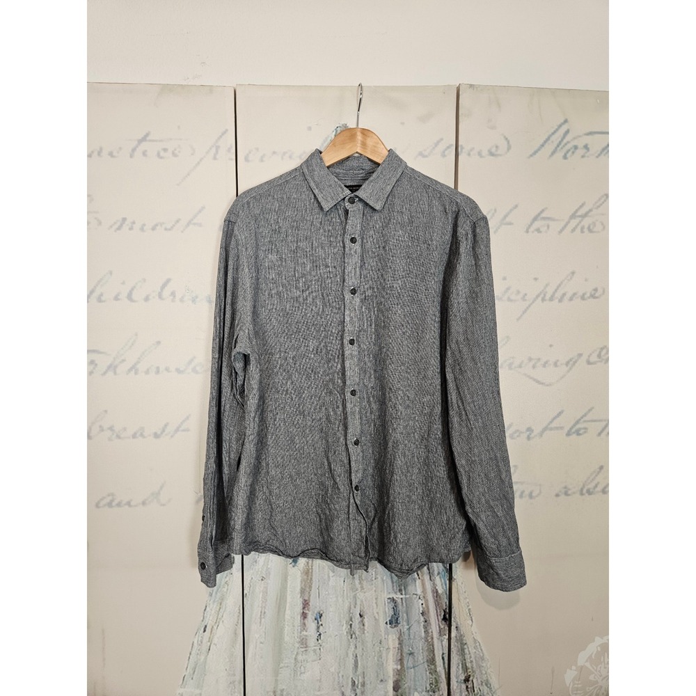 Banana Republic Linen Cotton Shirt Large Blue Untucked Fit Long Sleeve